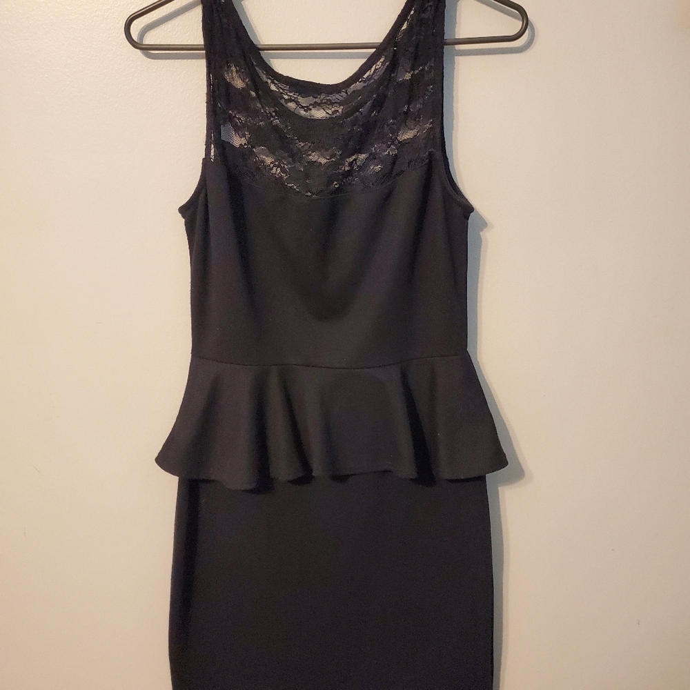 Soprano Black Lace Peplum Mini Dress